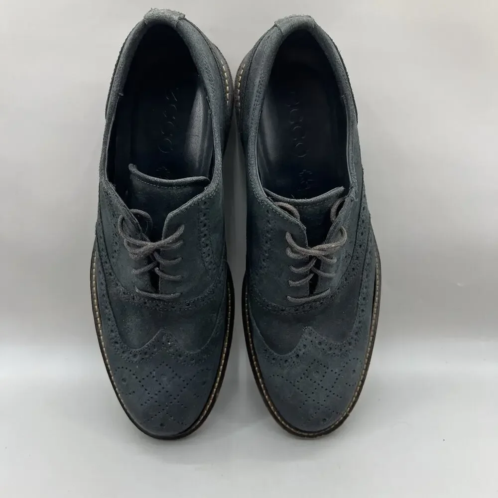 ECCO Kenton Wingtip Brogue Shoes Men Size 10 Blue Nubuck Leather Casual Oxford